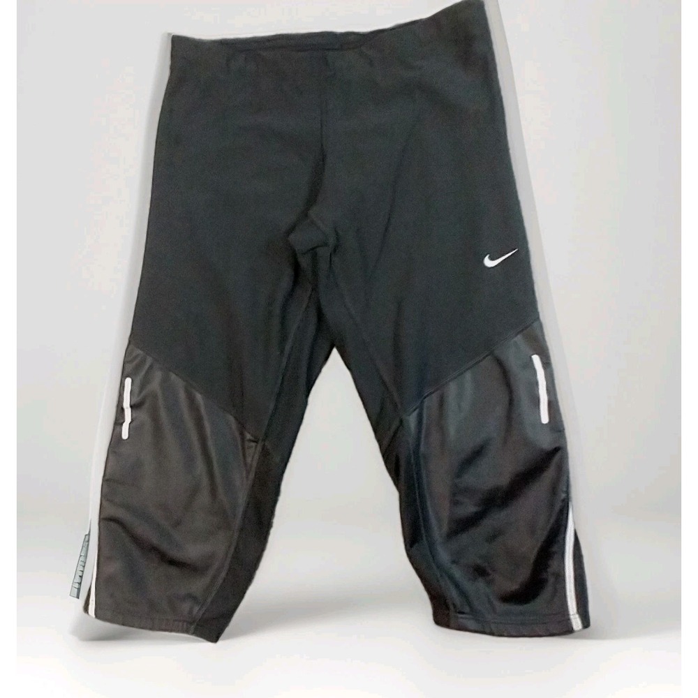 Nike Dri-FIT Running Leggings Women Small Black Cropped Reflective Mesh Capri